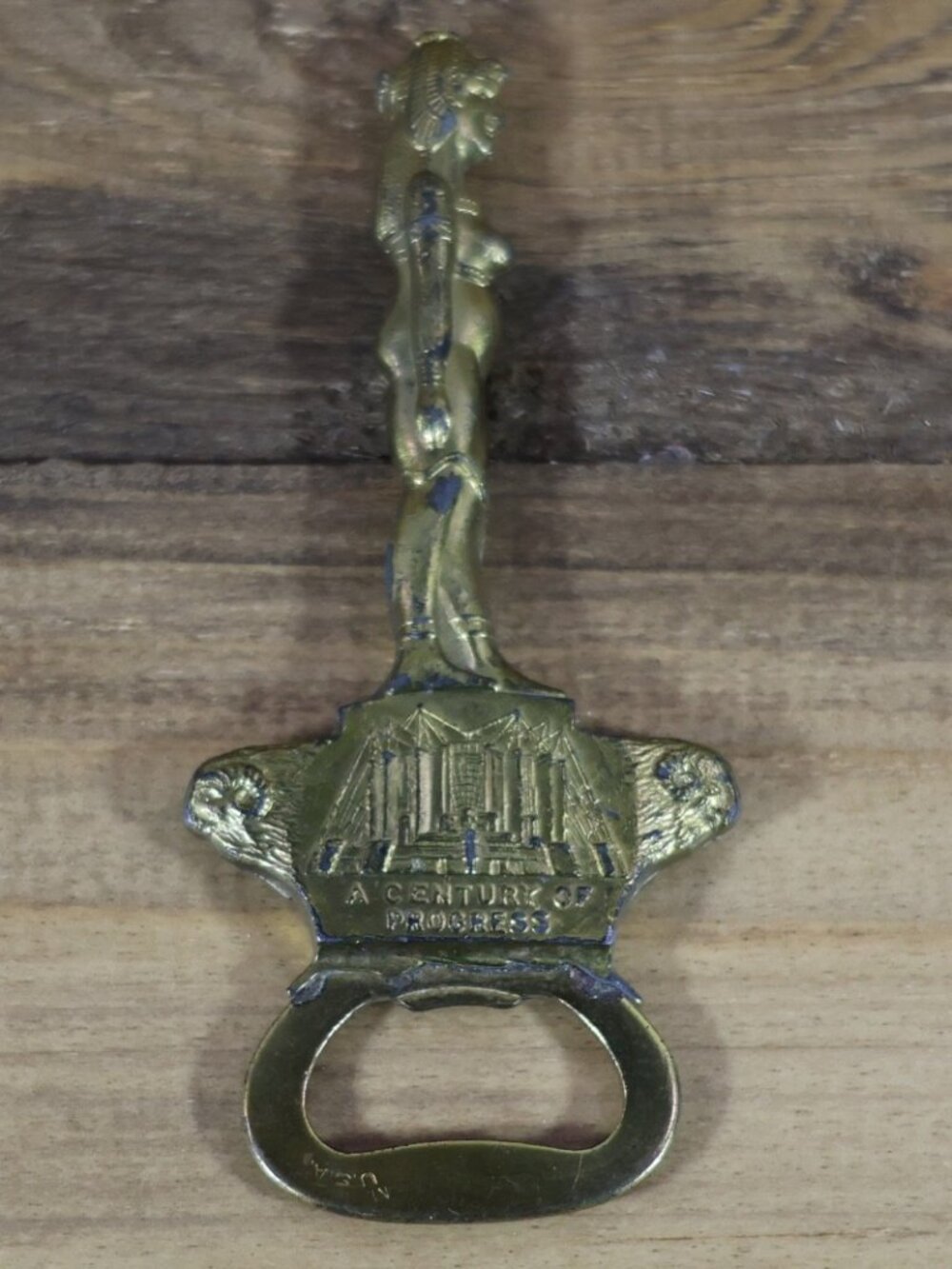 1933 Chicago Exposition Century of Progress Fort Dearborn bottle Figural Opener